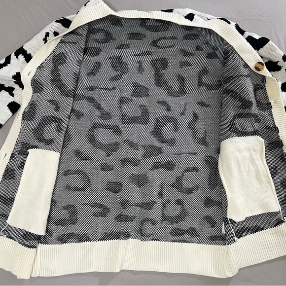 ZESICA Leopard Black N White Print Knitted Cardigan Long sleeves Size L - Picture 10 of 16